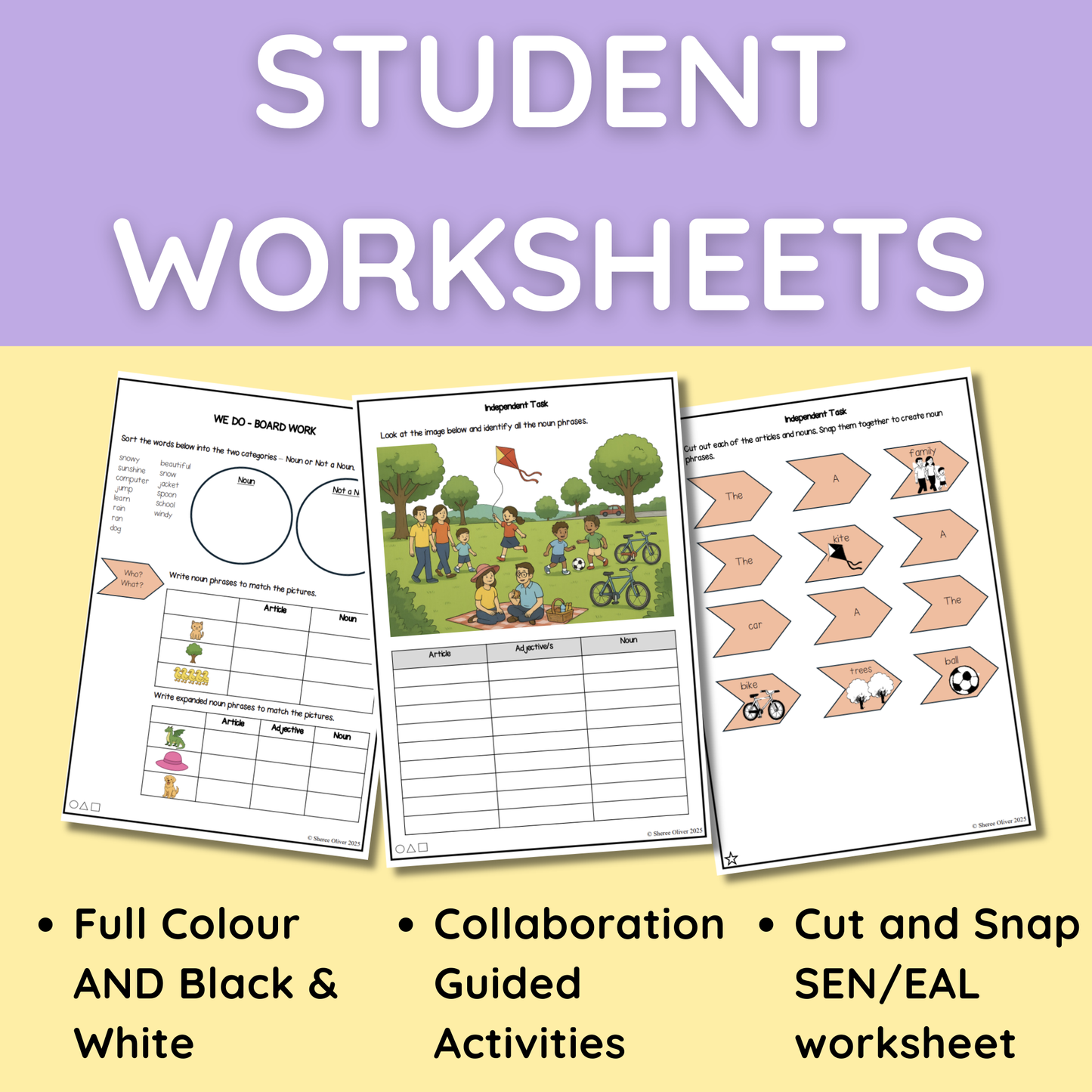 Noun Phrases Parts of a Sentence Grammar Worksheets for Writing Grades 3 to 6