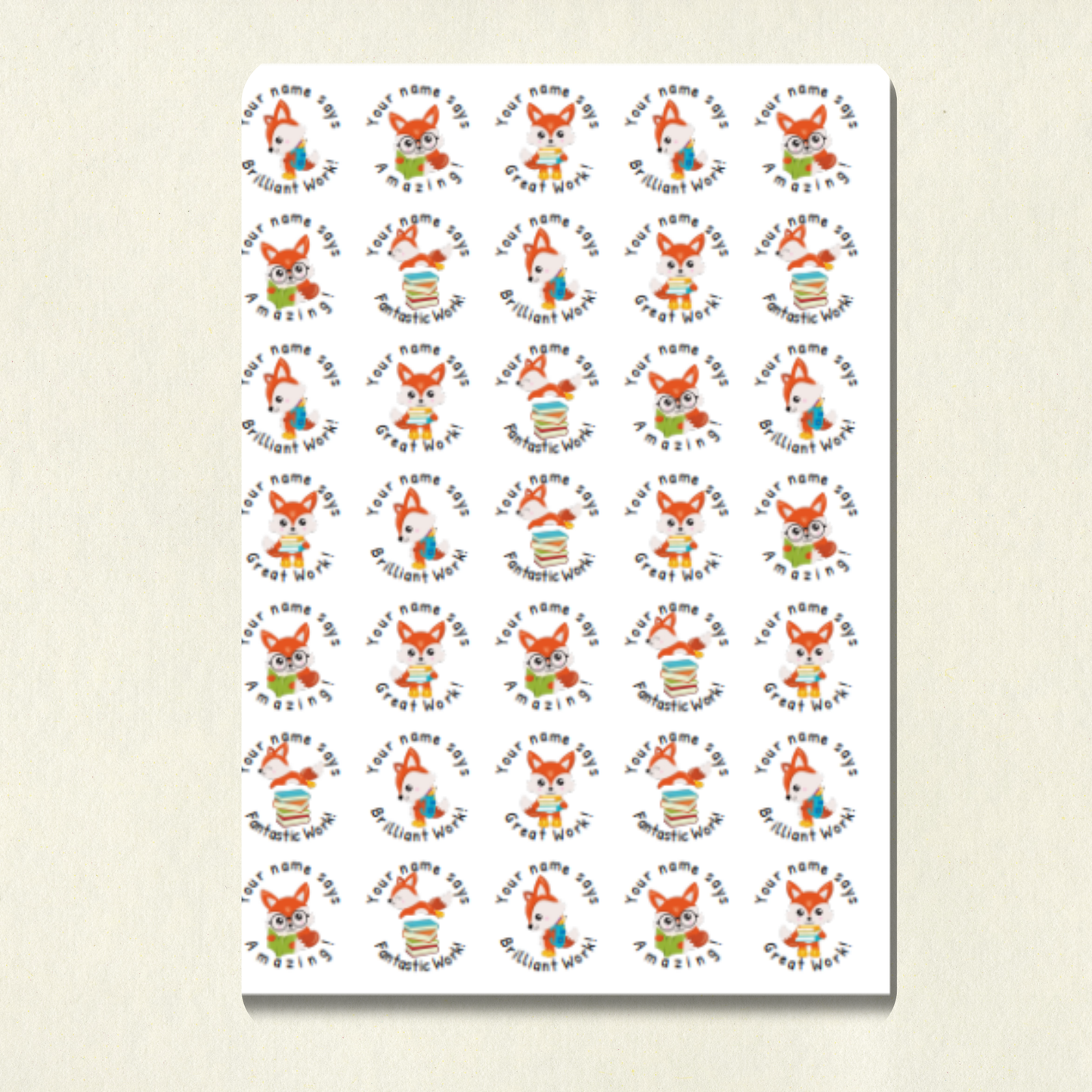 Personalised Fox Reward Stickers | 6 Colours & 10 Scents | Smelly Stickers