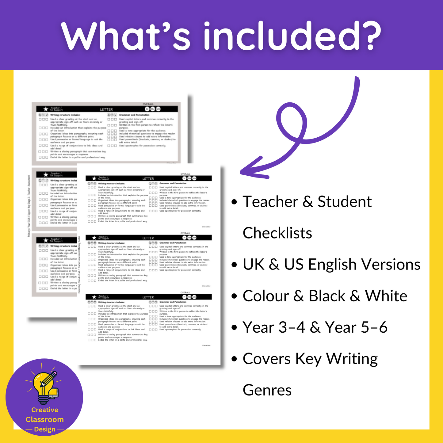 Letter Writing Checklist & Student Self Assessment Rubric Grade 3, 4, 5 & 6