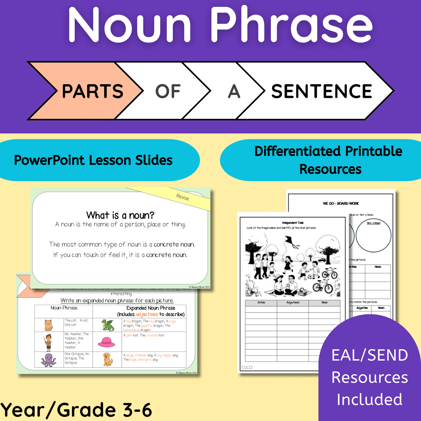 Noun Phrases Parts of a Sentence Grammar Worksheets for Writing Grades 3 to 6