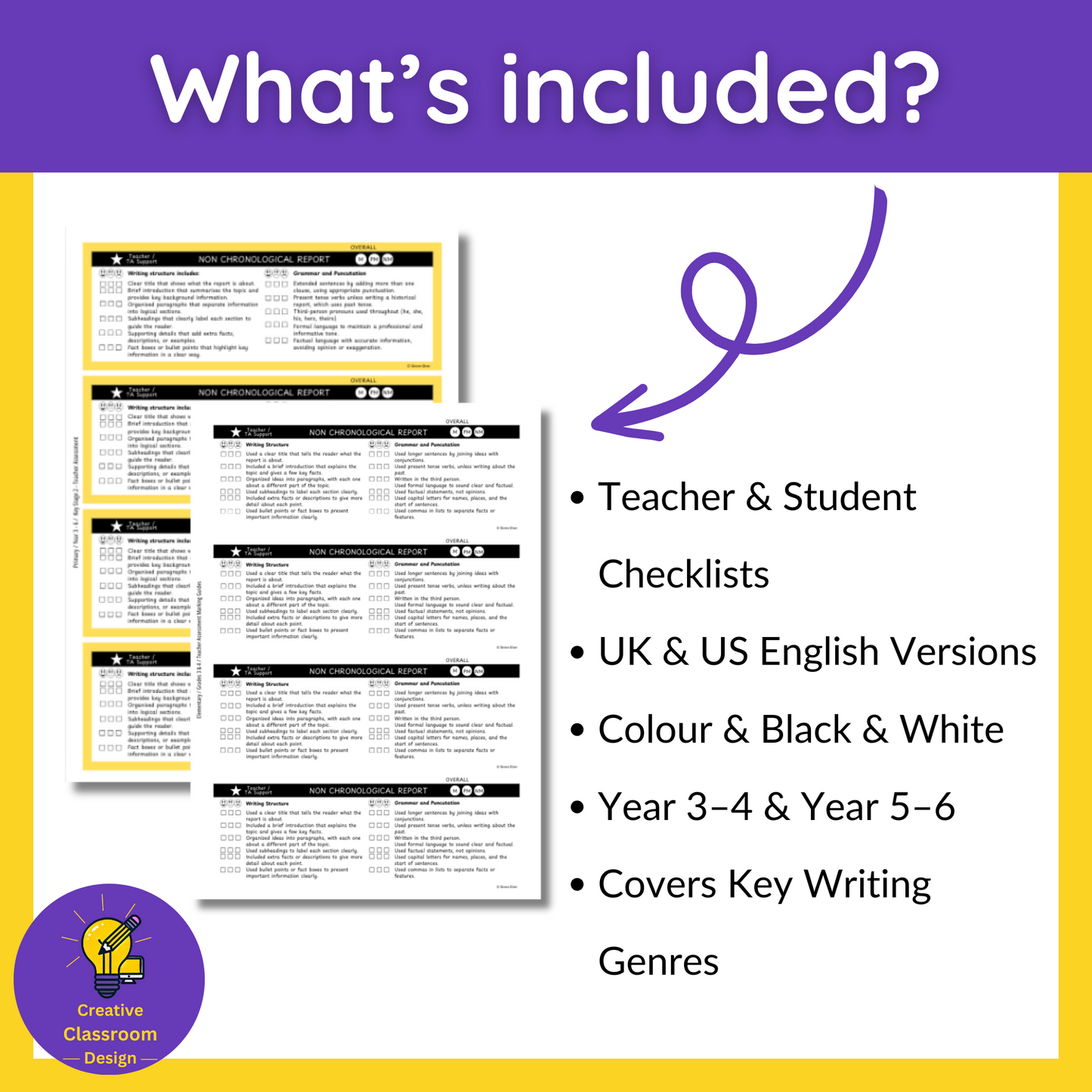Non Chronological Report Writing Checklist & Student Self Assessment Rubric Grade 3, 4, 5 & 6